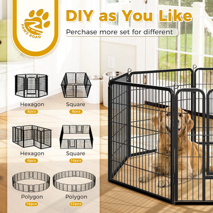 Dog Playpen with Door, Outdoor/Indoor Foldable Metal Pet Fence, Heavy Duty Puppy Exercise Pen for Yard, RV Camping,