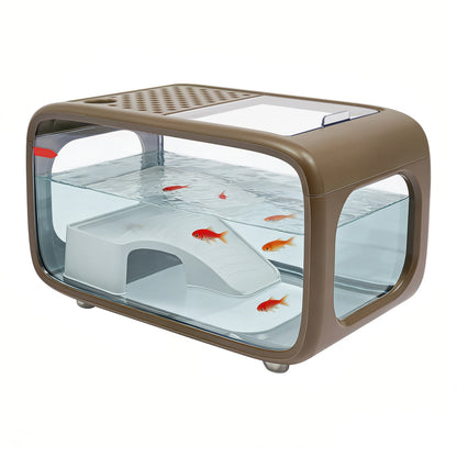 Aquarium Fish Tank|, 3.17 Gallon with Climbing Rack|Brown/White