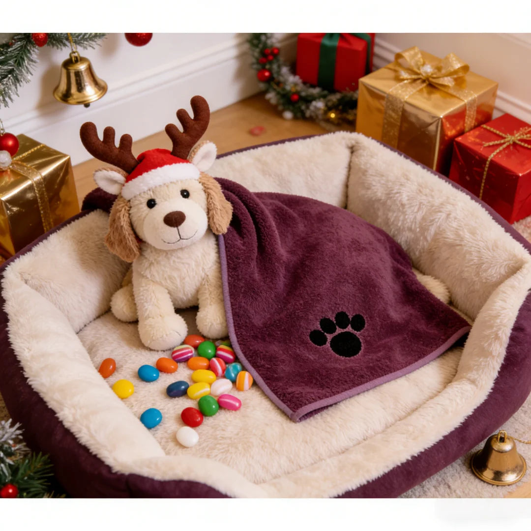 Gift for Host Christmas Dog Bath Towel - Absorbent Dog Towel Cozy Home Stocking Stuffers Quick-Dry Bath Towel for Dogs & Cats