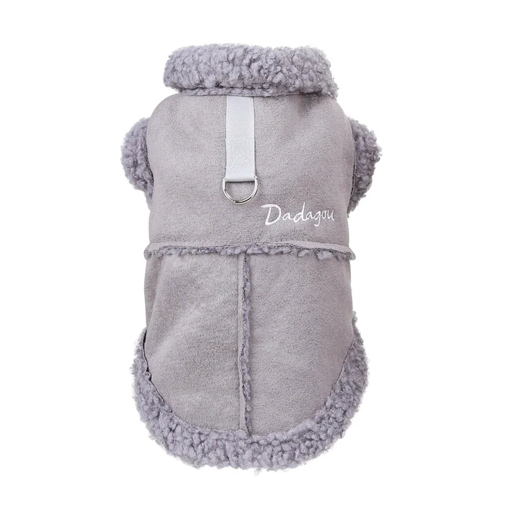 British Style Dog Jacket, Lamb Fleece Winter Dog Clothes for Small Dogs