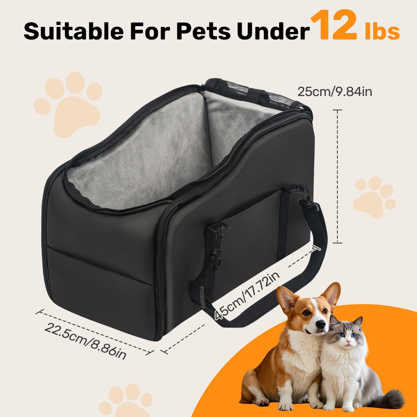 Removable and Washable Car Comfortable Pet Seat for Small Dogs and Cats - Portable Center Console Travel Bed