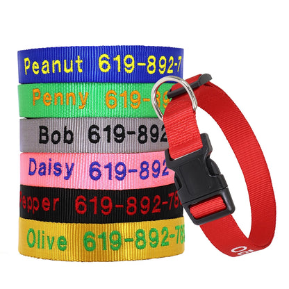 Adjustable Nylon Embroidered Dog Collar, Custom ID Name Accessories Pet Collars For Small, Medium, Large Dogs \