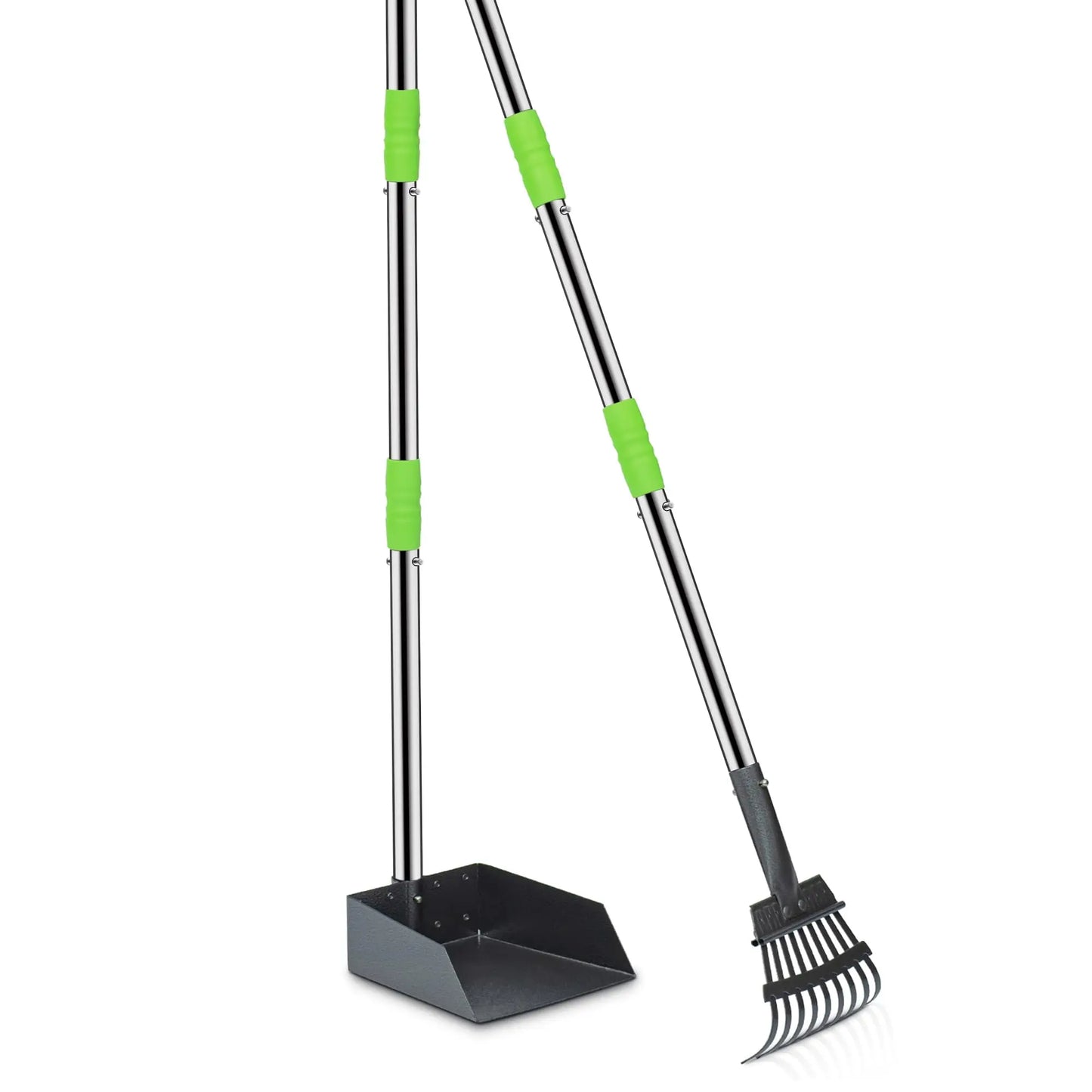 Dog Pooper Scooper, Dog Poop Tray and Rake Set,  with Long Adjustable Sectional Stainless Handles