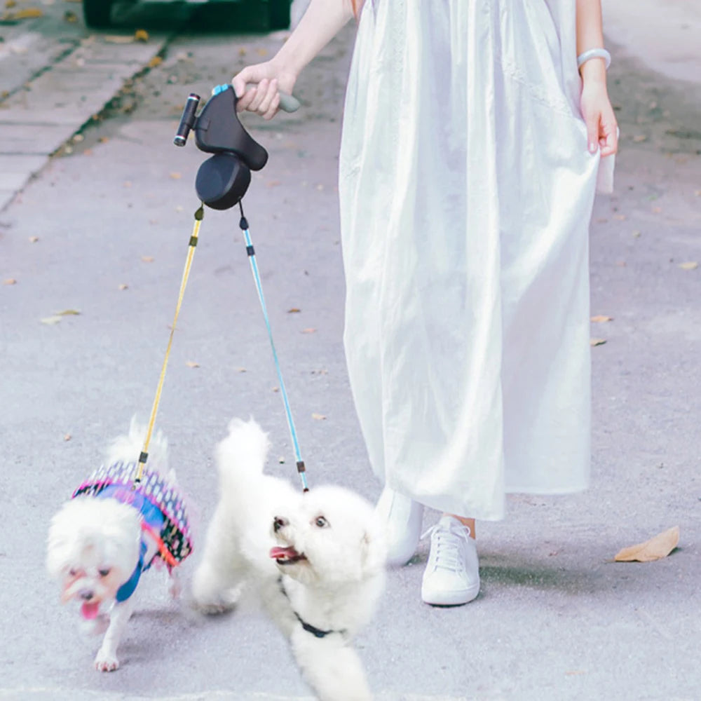 For 2 Dogs Walking Pet Belt Retractable, Adjustable Double with Light Dual Dog Leash