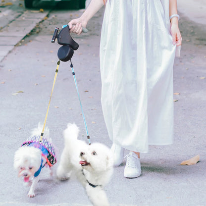 For 2 Dogs Walking Pet Belt Retractable, Adjustable Double with Light Dual Dog Leash
