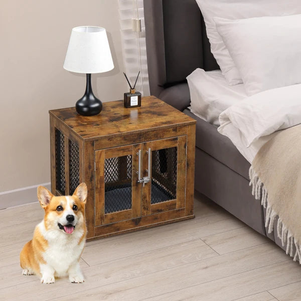 Rustic Brown Dog Crate w/Tray, Modern Puppy Kennel. Doubles as End Table, Nightstand. Decorative & Practical.