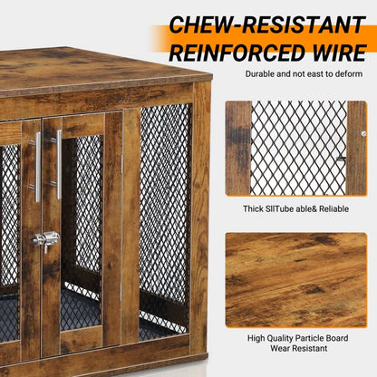 Rustic Brown Dog Crate w/Tray, Modern Puppy Kennel. Doubles as End Table, Nightstand. Decorative & Practical.