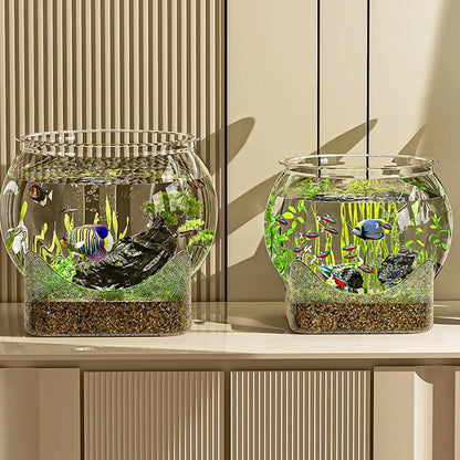Ultra Clear Round Fish Bowl, Plastic Removable Desktop, Small Aquarium Tabletop Ornament