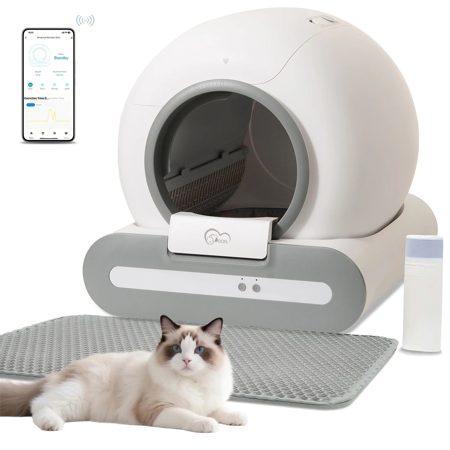 Self-Cleaning Cat Litter Box. ONLY Supports 2.4G WiFi w/Litter Mat&Trash Bags, Fit for Tofu & Mixed Litter