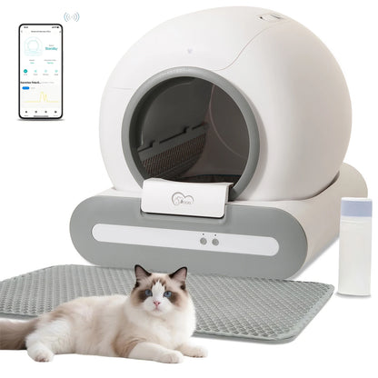 Self-Cleaning Cat Litter Box. ONLY Supports 2.4G WiFi w/Litter Mat&Trash Bags, Fit for Tofu & Mixed Litter