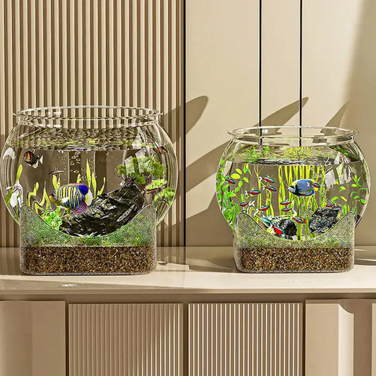 Ultra Clear Round Fish Bowl, Plastic Removable Desktop, Small Aquarium Tabletop Ornament