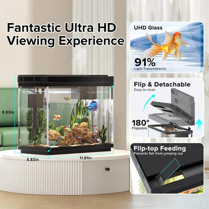 2.4 Gallon Smart Aquarium Kit with Humidifier, LED Lights & Quiet Pump for Home Decor