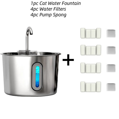 Cat Water Fountain, 75oz Stainless Steel Automatic Water Fountain with Filters Silent Pump for Cat Drinking, Pet Water Supplies