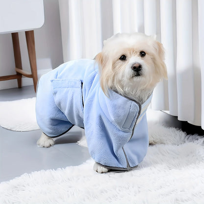 1pc Quick-Dry Microfiber Dog Bathrobe Towel with Adjustable Straps for Small to Medium Breeds, Polyester Fiber Pet Shower