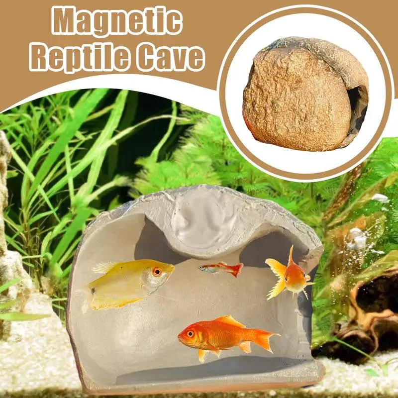Magnetic Reptile Cave Simulated Rock, Shelter House Aquarium, Fish, Shrimp, Reptile , Magnetic Resin Hide Caves
