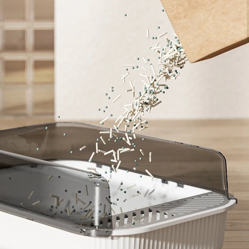 Semi-Enclosed Litter Box, Splashproof  with Enclosed Sandbox