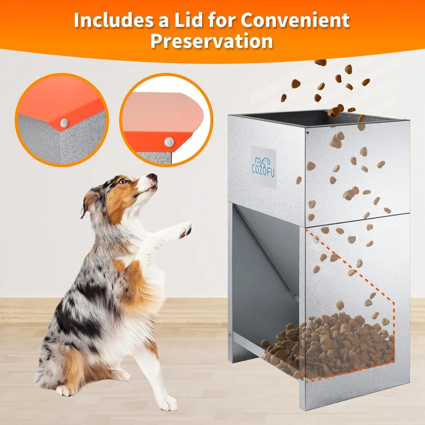 Automatic Gravity Pet Feeder for Dogs, 25lb Capacity, Indoor Outdoor Use, Rust-Resistant Metal