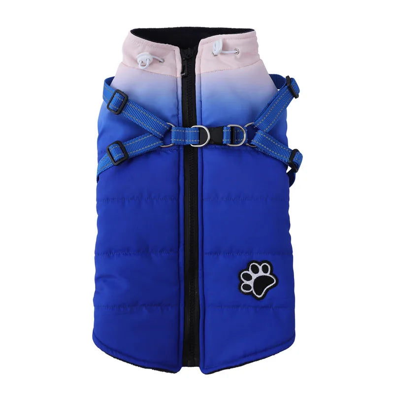 Pet Dog Winter Warm Jacket with Harness, Zipper for Cold Weather