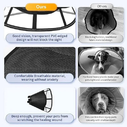 Dog Recovery Cone, Adjustable Soft Cone, Wound Care Visible Wrap, Anti-Lick Shield,  Breathable Pet Collar Anti-Bite
