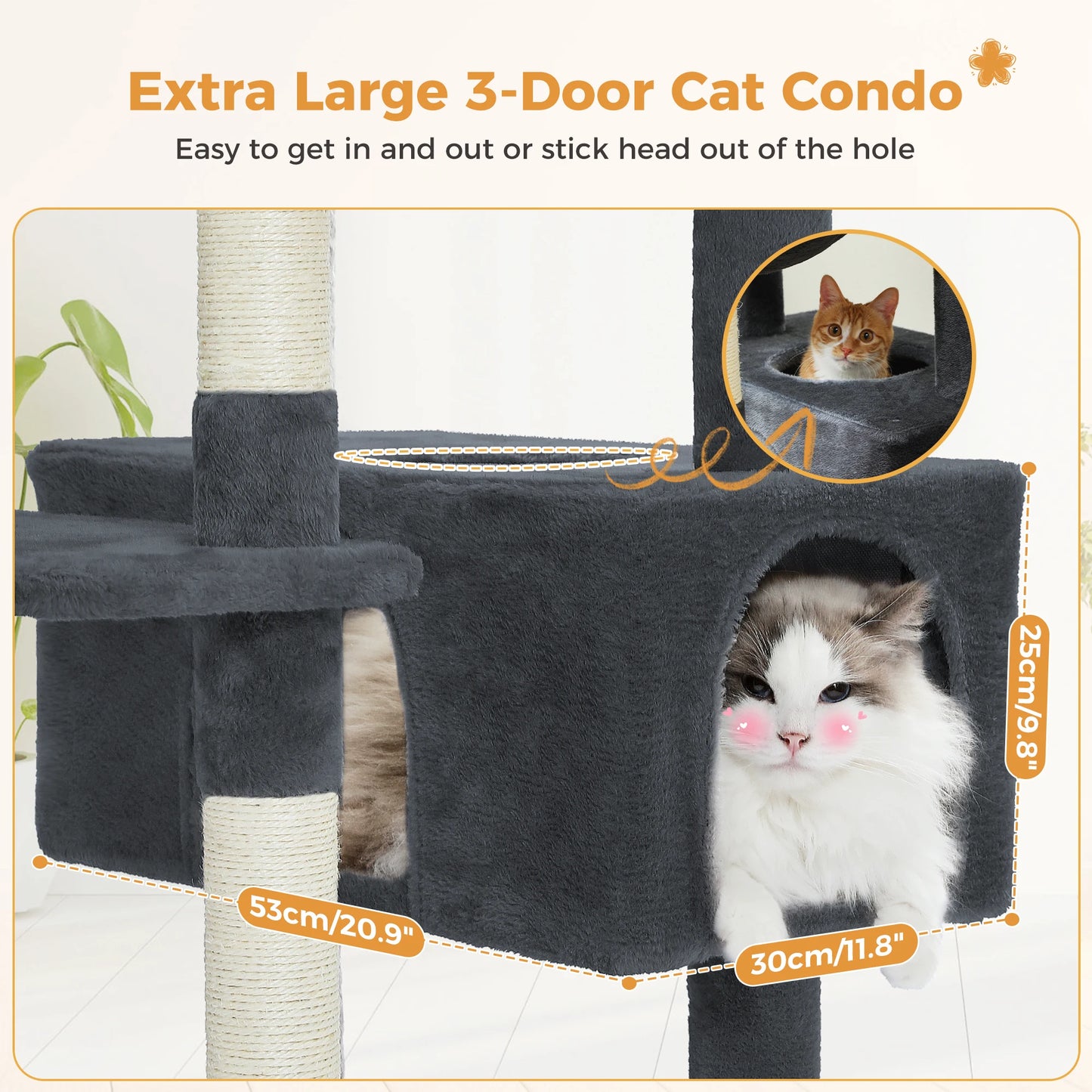 Large Cat Tree and Tower for Indoor Cats With Sisal-Covered Scratching Posts, Spacious Hammock, Padded Perches and Condos Cat Toys