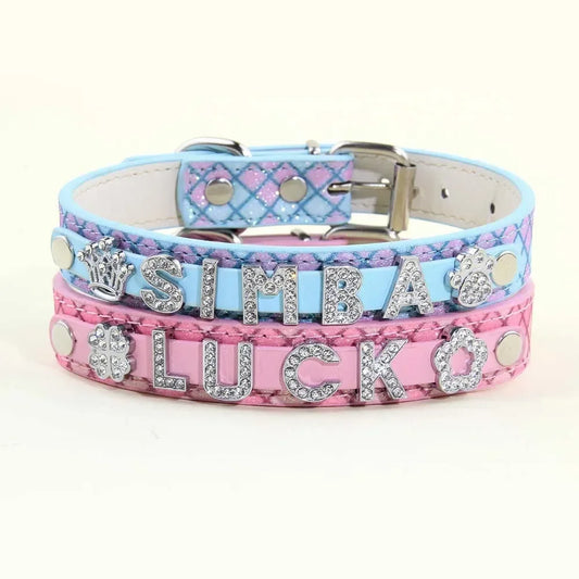 Bling Rhinestone Puppy Dog Collars, Personalized Small Dogs, Chihuahua Collar Custom, Cat Necklace, Free Name Charms