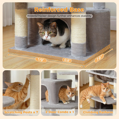 Large Cat Tree and Tower for Indoor Cats With Sisal-Covered Scratching Posts, Spacious Hammock, Padded Perches and Condos Cat Toys