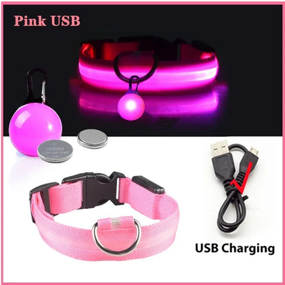 Usb Charging Glowing Dog Collar With Pendant Detachable , Luxury Led Light Bright For Small Dogs Night Safety Collar Wholesale