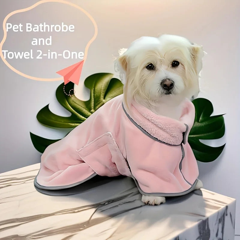 1pc Quick-Dry Microfiber Dog Bathrobe Towel with Adjustable Straps for Small to Medium Breeds, Polyester Fiber Pet Shower