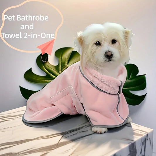 1pc Quick-Dry Microfiber Dog Bathrobe Towel with Adjustable Straps for Small to Medium Breeds, Polyester Fiber Pet Shower
