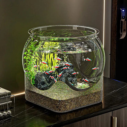 Ultra Clear Round Fish Bowl, Plastic Removable Desktop, Small Aquarium Tabletop Ornament
