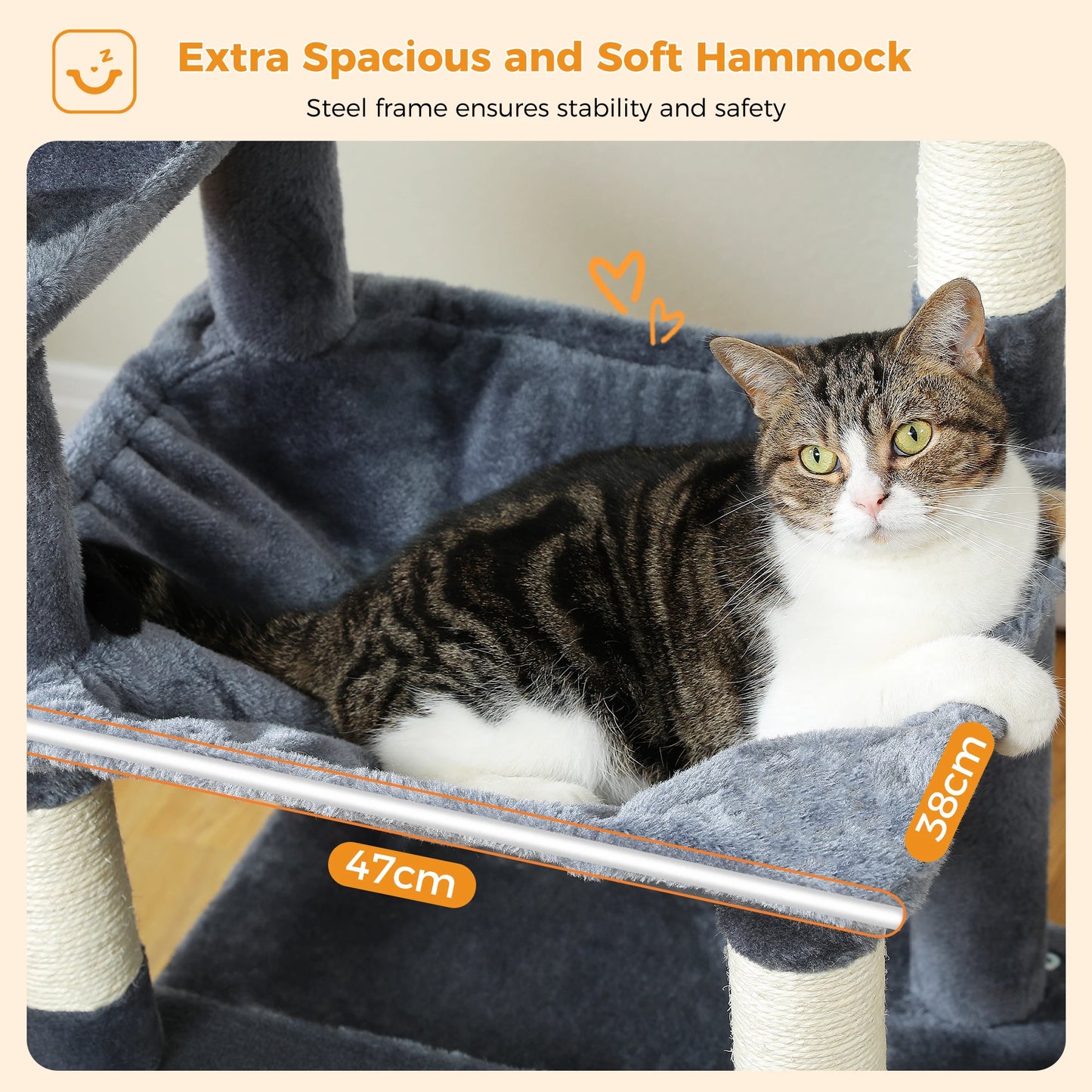 Large Cat Tree and Tower for Indoor Cats With Sisal-Covered Scratching Posts, Spacious Hammock, Padded Perches and Condos Cat Toys