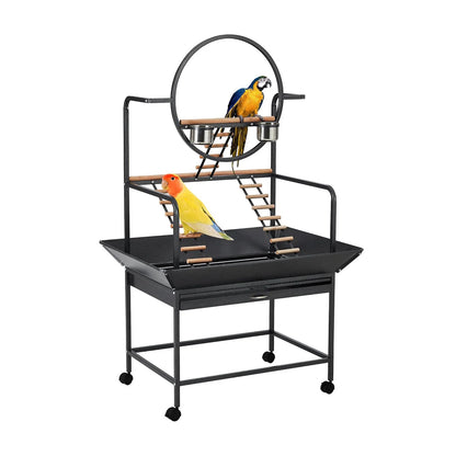 66" Extra Tall Bird Play Stand With Lockable Wheels, Heavy-Duty Metal Activity Center For Parrots , Conures  and Cockatiels