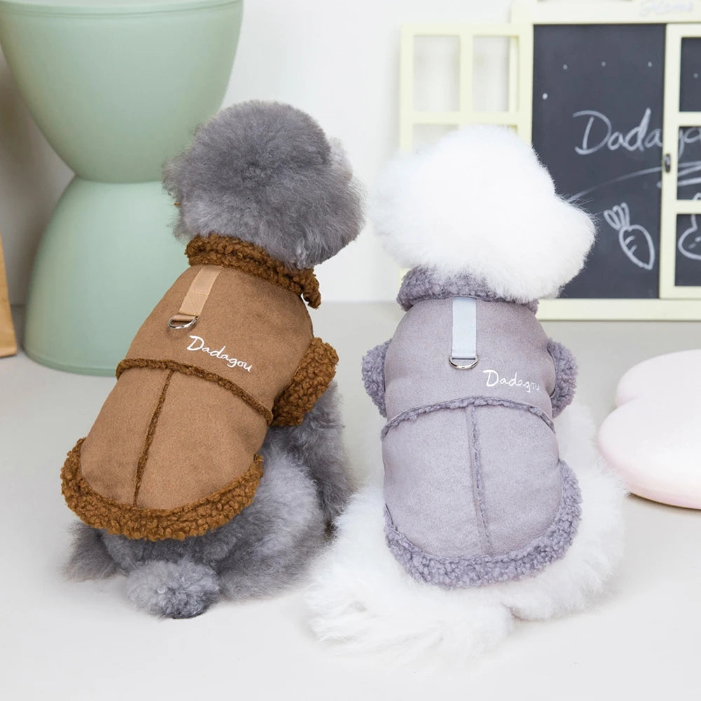 British Style Dog Jacket, Lamb Fleece Winter Dog Clothes for Small Dogs