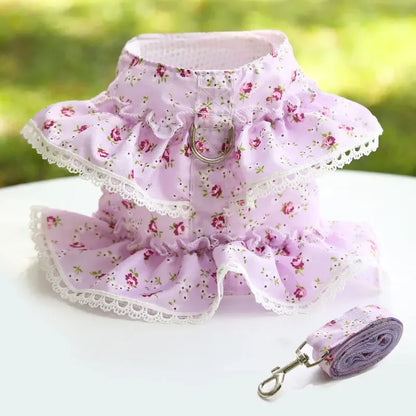 Dog Harness Leash Set,  Adjustable Lace, Floral Printed Pet Harness, Vest, Cute Dog Clothes, Puppy Mesh Harness, Dog Accessories
