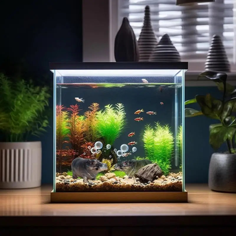 Fish Tank Air Bubbler  with Hippo Aquarium, Resin Oxygen Fish Pump, Pneumatic Air Stone,  Realistic Landscape Decoration