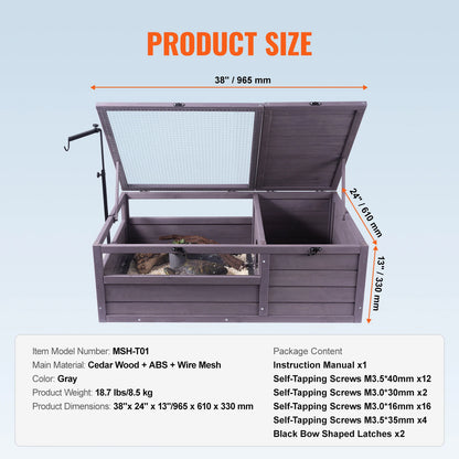 Tortoise Habitat, Wooden House with Adjustable Lamp Holder, Reptile Enclosure, Small Animal Cage for Gecko Lizard