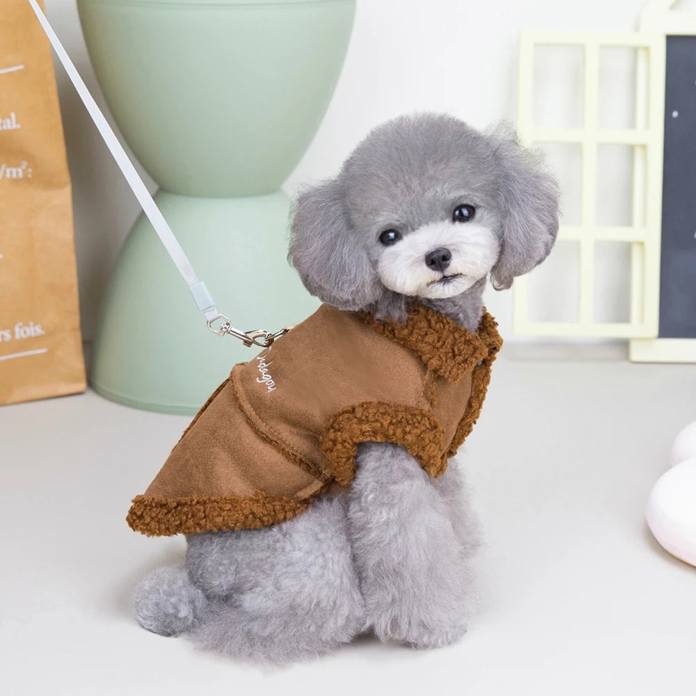 British Style Dog Jacket, Lamb Fleece Winter Dog Clothes for Small Dogs
