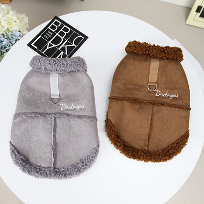 British Style Dog Jacket, Lamb Fleece Winter Dog Clothes for Small Dogs