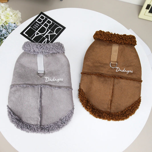 British Style Dog Jacket, Lamb Fleece Winter Dog Clothes for Small Dogs