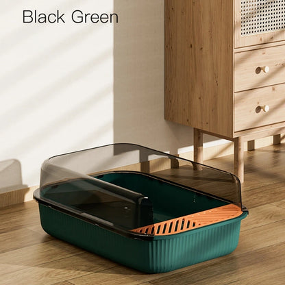 Semi-Enclosed Litter Box, Splashproof  with Enclosed Sandbox