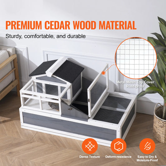 Tortoise Habitat, Wooden House with Adjustable Lamp Holder, Reptile Enclosure, Small Animal Cage for Gecko Lizard