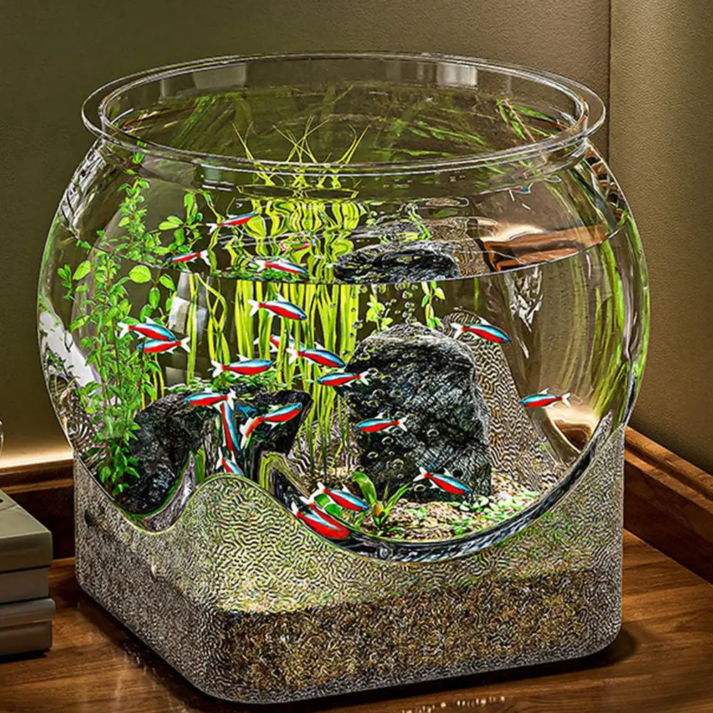 Ultra Clear Round Fish Bowl, Plastic Removable Desktop, Small Aquarium Tabletop Ornament