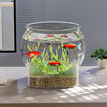 Ultra Clear Round Fish Bowl, Plastic Removable Desktop, Small Aquarium Tabletop Ornament