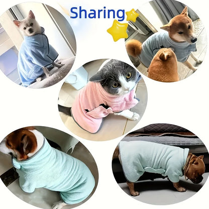 1pc Quick-Dry Microfiber Dog Bathrobe Towel with Adjustable Straps for Small to Medium Breeds, Polyester Fiber Pet Shower