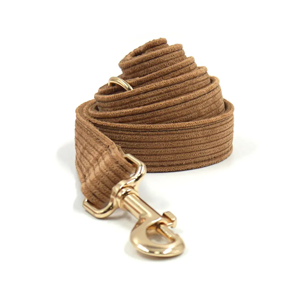 Brown Corduroy Dog Harness and Leash Set Luxury Designer Personalized Collar for Small Large Dogs Walking Lead Set with Poop Bag