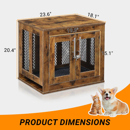 Rustic Brown Dog Crate w/Tray, Modern Puppy Kennel. Doubles as End Table, Nightstand. Decorative & Practical.