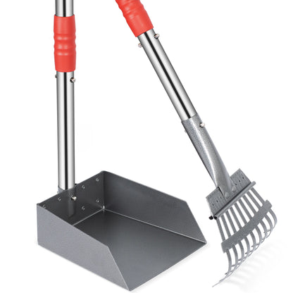 Dog Pooper Scooper, Dog Poop Tray and Rake Set,  with Long Adjustable Sectional Stainless Handles