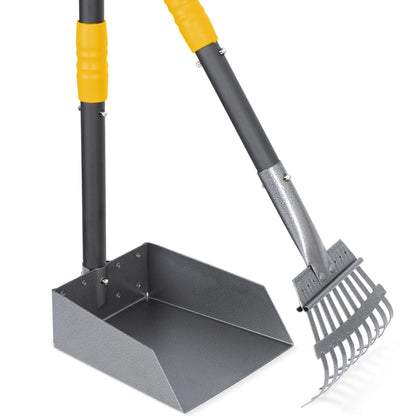 Dog Pooper Scooper, Dog Poop Tray and Rake Set,  with Long Adjustable Sectional Stainless Handles