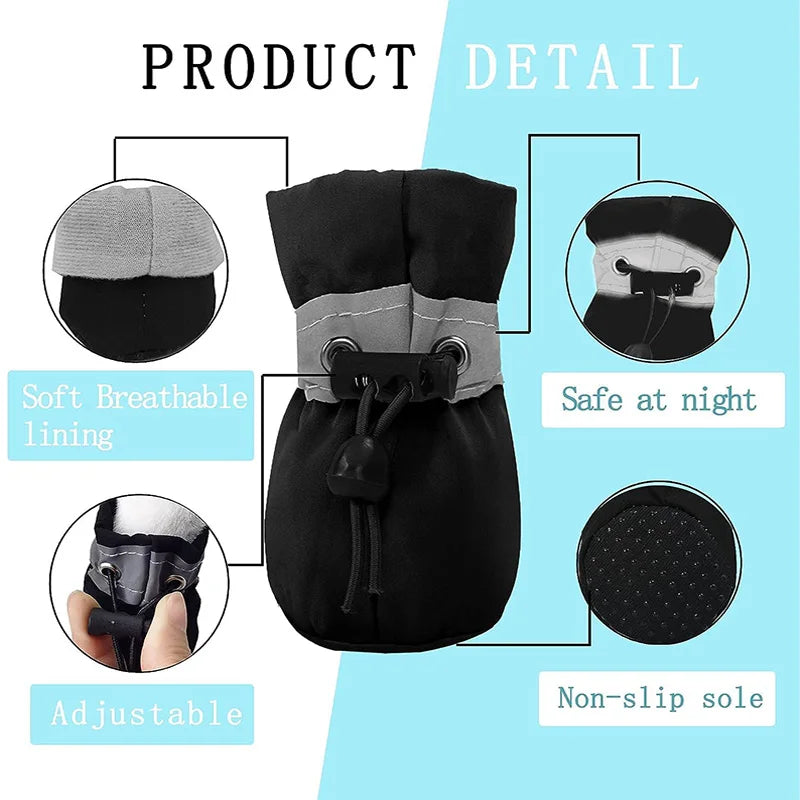 4Pcs Dog Boots, Waterproof, Non-slip, Reflective Strip , Adjustable Drawstring, Soft Breathable Shoes for Small and Medium Dogs
