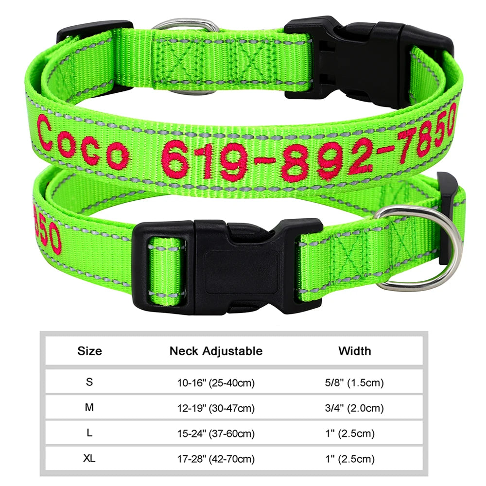 Adjustable Nylon Embroidered Dog Collar, Custom ID Name Accessories Pet Collars For Small, Medium, Large Dogs \